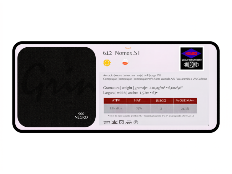 NMEX – Nomex Base 93%/5%/2% – Meta-aramida/Para-aramida/Carbono 1,52 De Ancho x 1 Mt