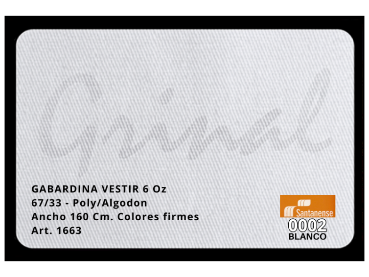 1663 – Gabardina Vestir 6 Oz Base 67%/33% – Poly/Alg 1,60 De Ancho