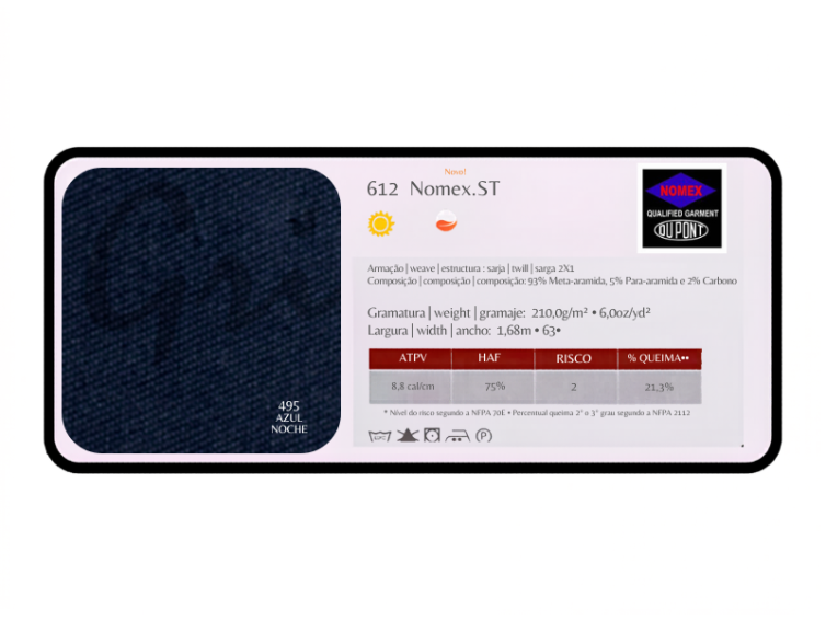 NMEX – Nomex Base 93%/5%/2% – Meta-aramida/Para-aramida/Carbono 1,68 De Ancho x 1 Mt